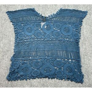 Design Works Top Womens Size XL Blue Lace Cotton Knit Round Neck Sleeveless New
